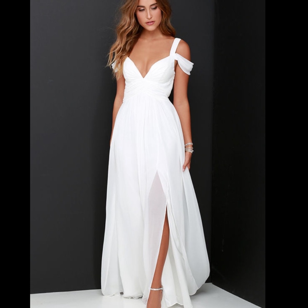 Lulu's White Ocean of Elegance Ivory Maxi Dress